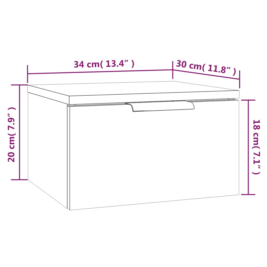 vidaXL Comodini a Muro 2 pz Bianco Lucido 34x30x20 cm