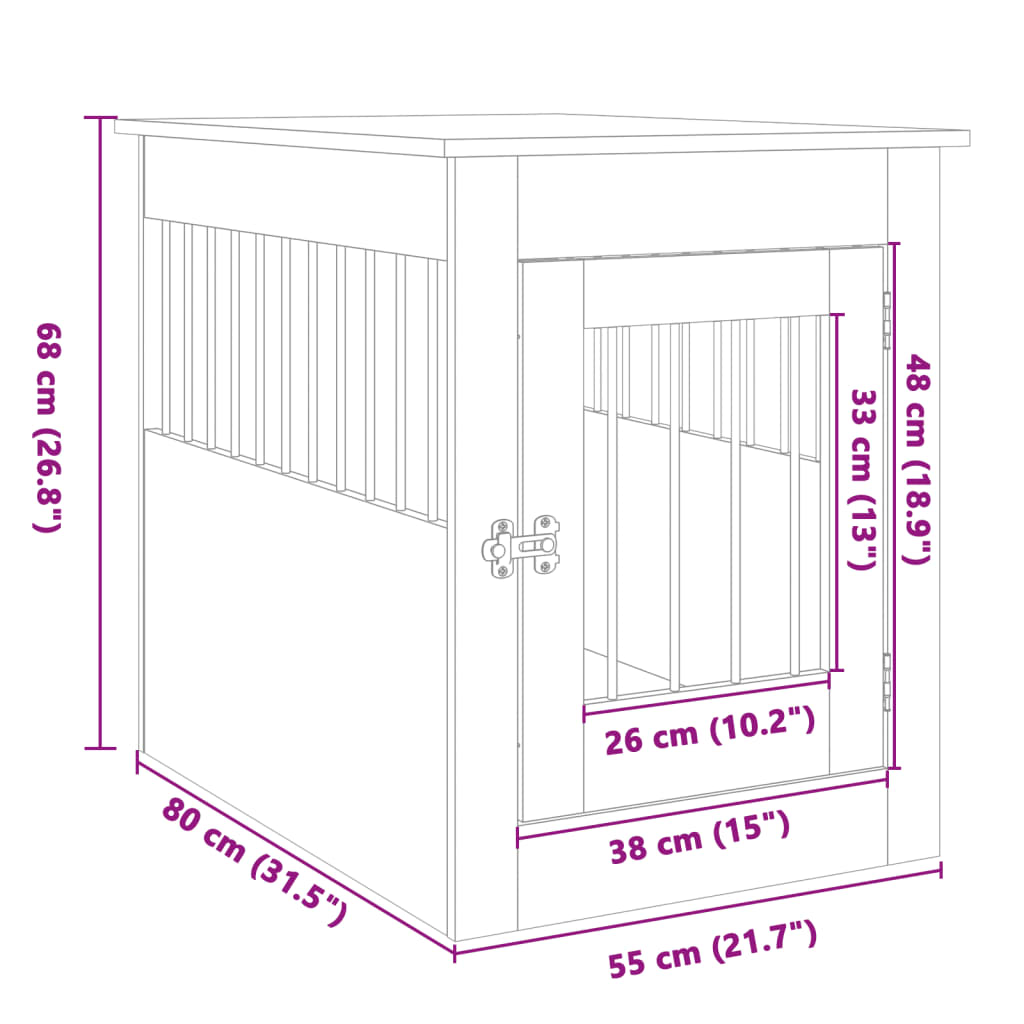 vidaXL Gabbia Cani da Arredamento Rovere Sonoma 55x80x68cm Multistrato