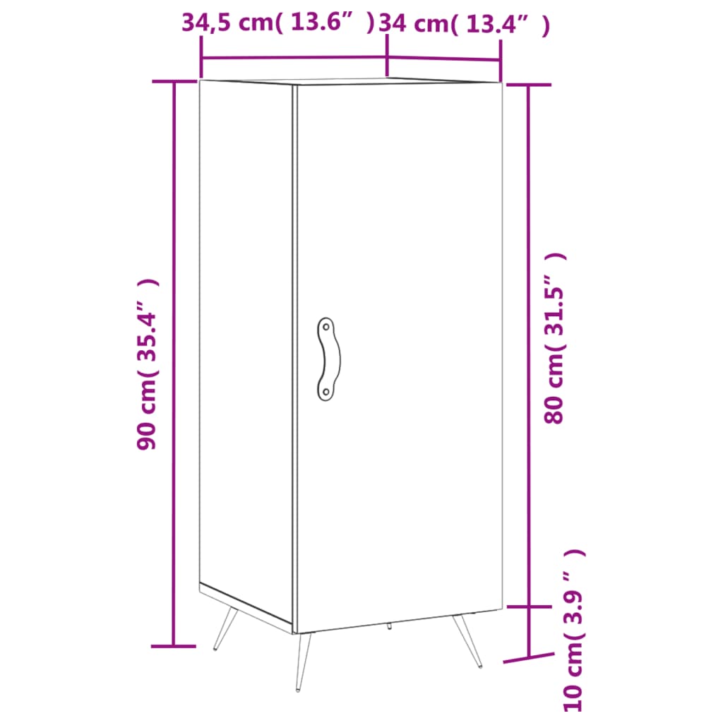 vidaXL Credenza Bianco Lucido 34,5x34x90 cm in Legno Multistrato