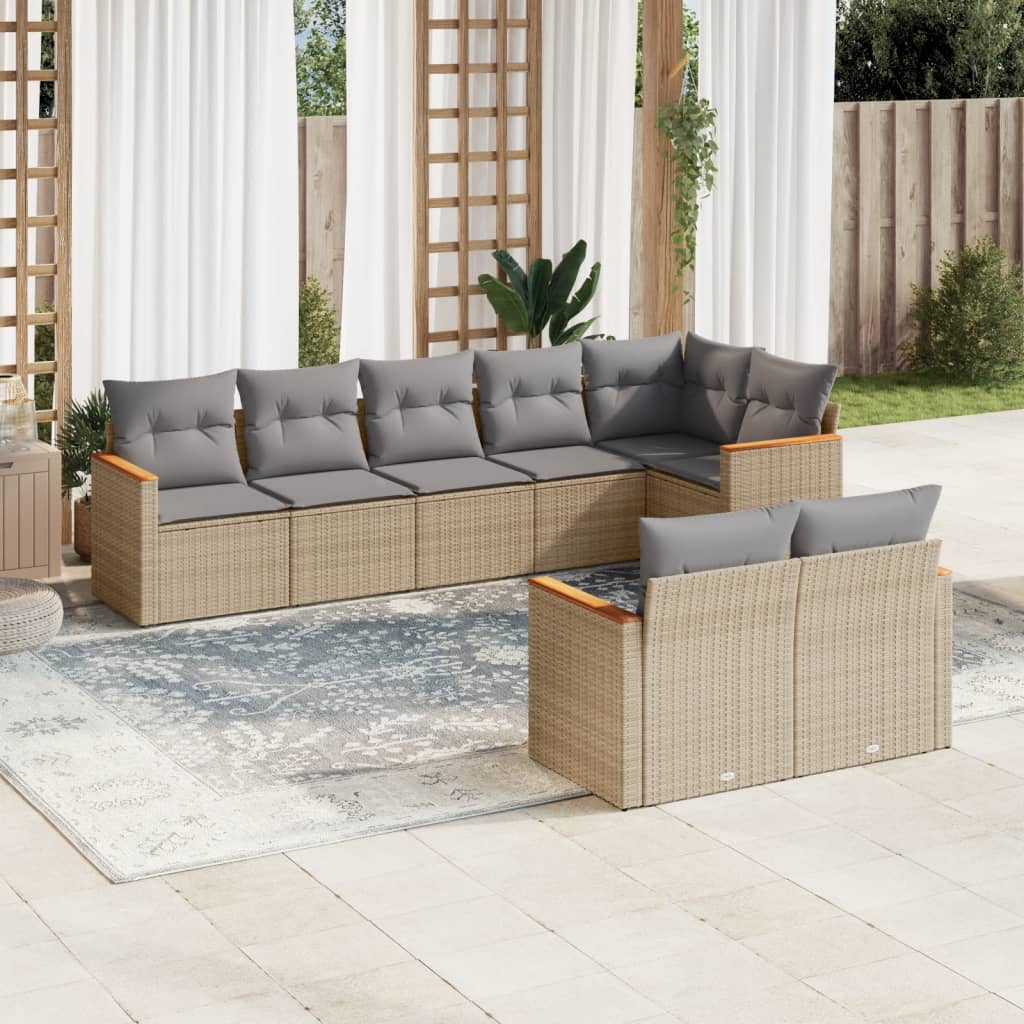 vidaXL Set Divano da Giardino 8 pz con Cuscini Beige Misto Polyrattan