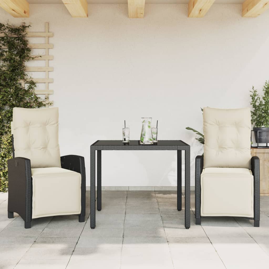 vidaXL Set da Pranzo da Giardino 3 pz con Cuscini Nero in Polyrattan