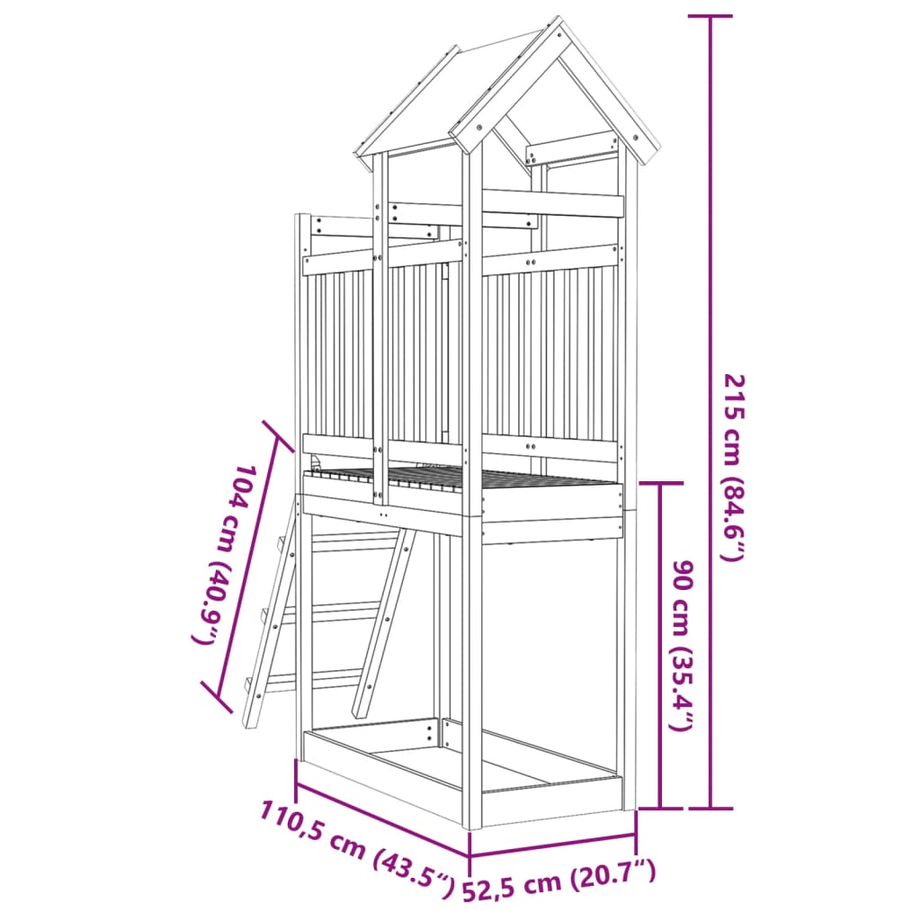 vidaXL Torre Gioco con Scaletta 110,5x52,5x215cm Legno Massello Pino