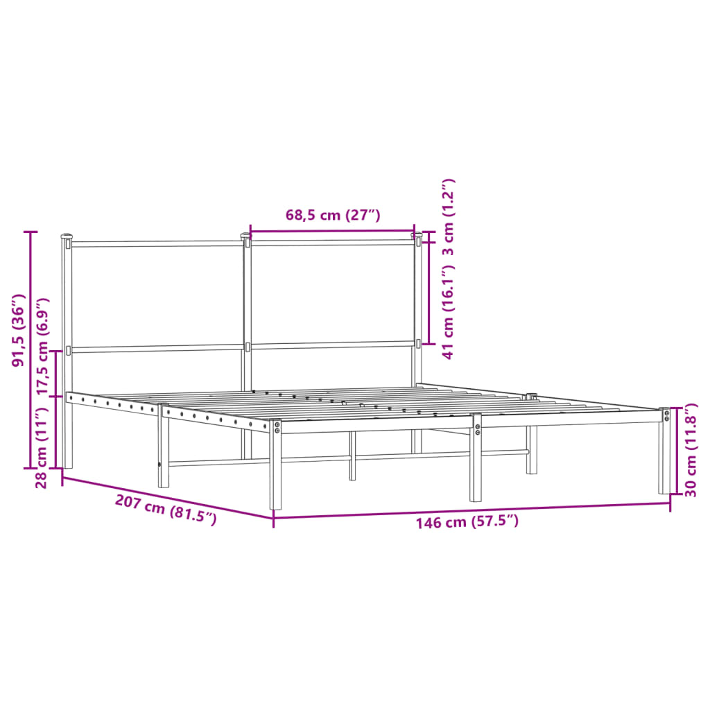 vidaXL Giroletto senza Materasso in Metallo Rovere Marrone 140x200 cm