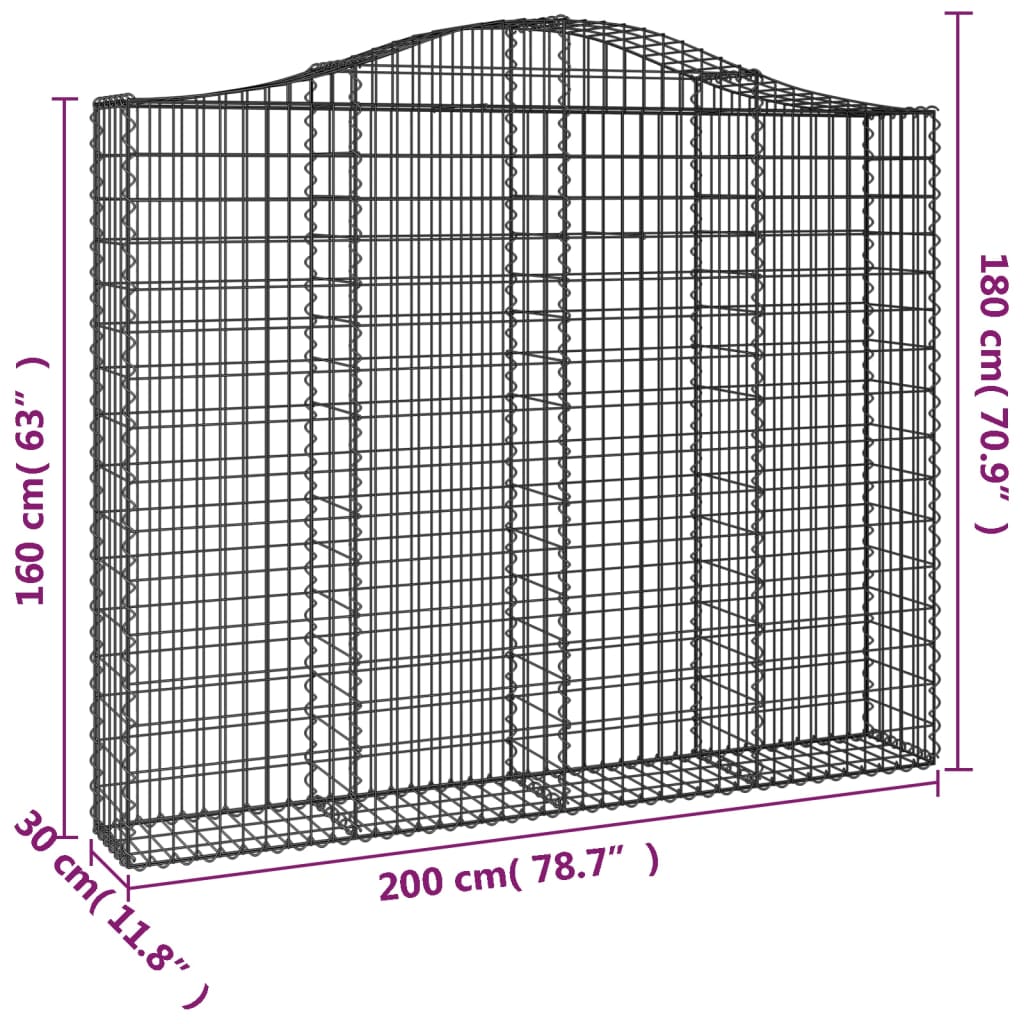 vidaXL Cesti Gabbioni ad Arco 2 pz 200x30x160/180 cm Ferro Zincato