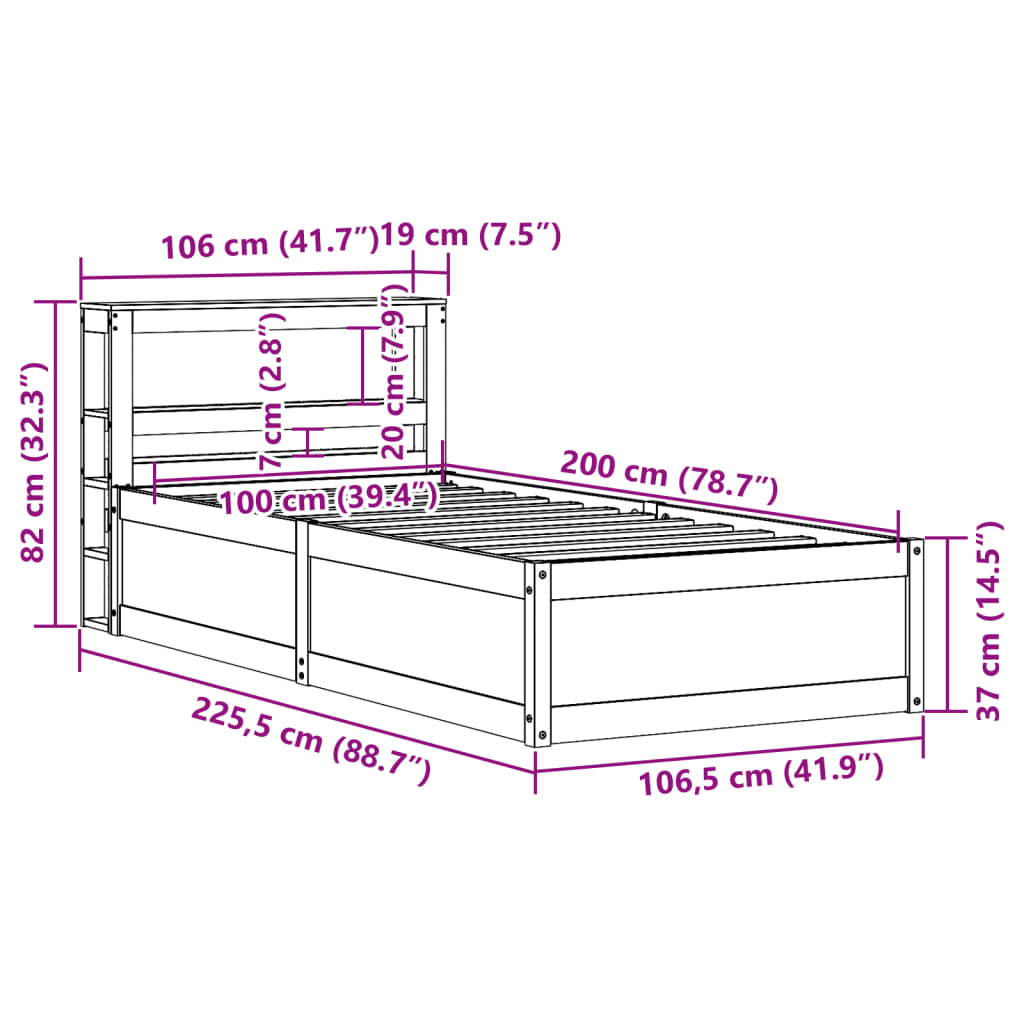 vidaXL Giroletto con Testiera Bianco 100x200 cm Legno Massello di Pino