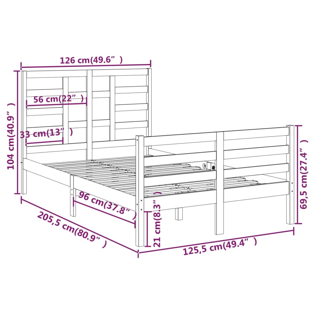 vidaXL Giroletto Nero in Legno Massello 120x200 cm