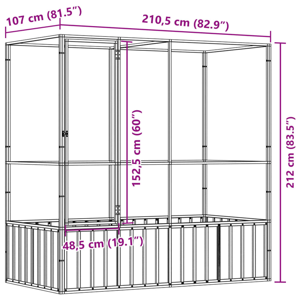 vidaXL Voliera Argento 210,5x107x212 cm in Acciaio