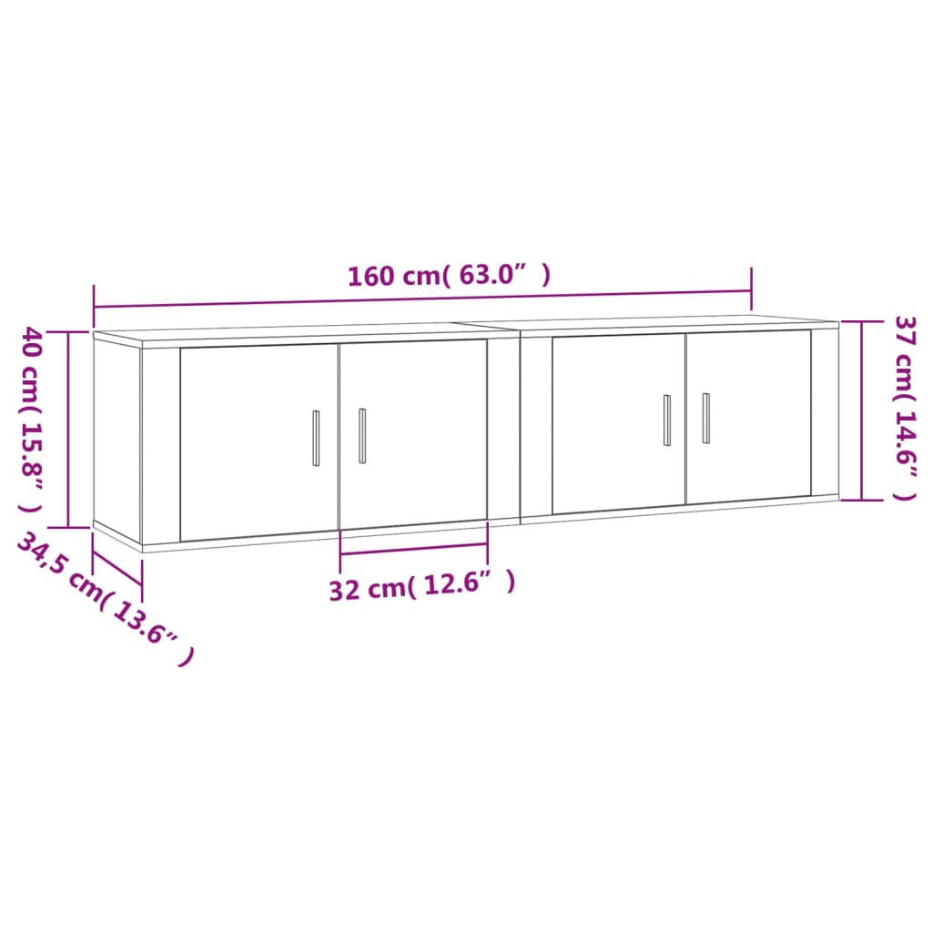 vidaXL Mobili Porta TV a Parete 2 pz Grigio Cemento 80x34,5x40 cm