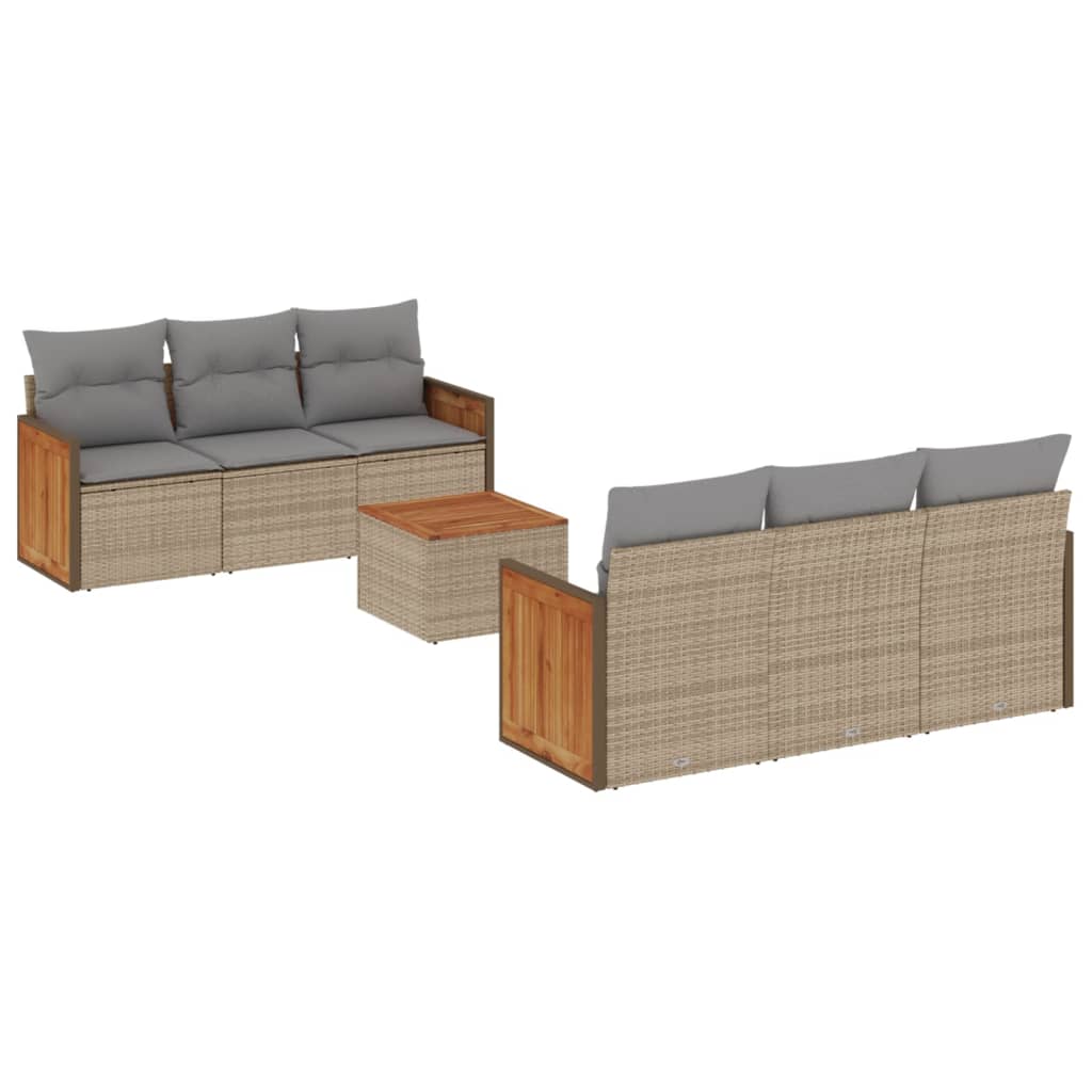 vidaXL Set Divani da Giardino 7 pz con Cuscini Beige in Polyrattan