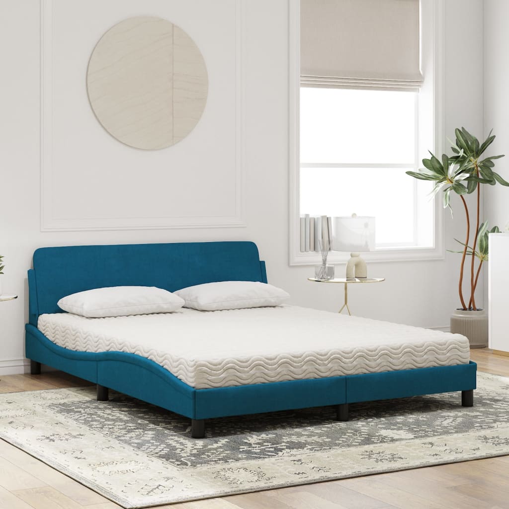 vidaXL Letto con Materasso Blu 160x200 cm in Velluto