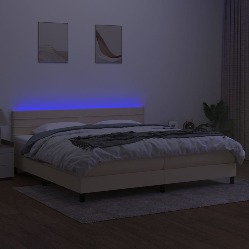 vidaXL Letto a Molle Materasso e LED bianco 200x200cm in Tessuto