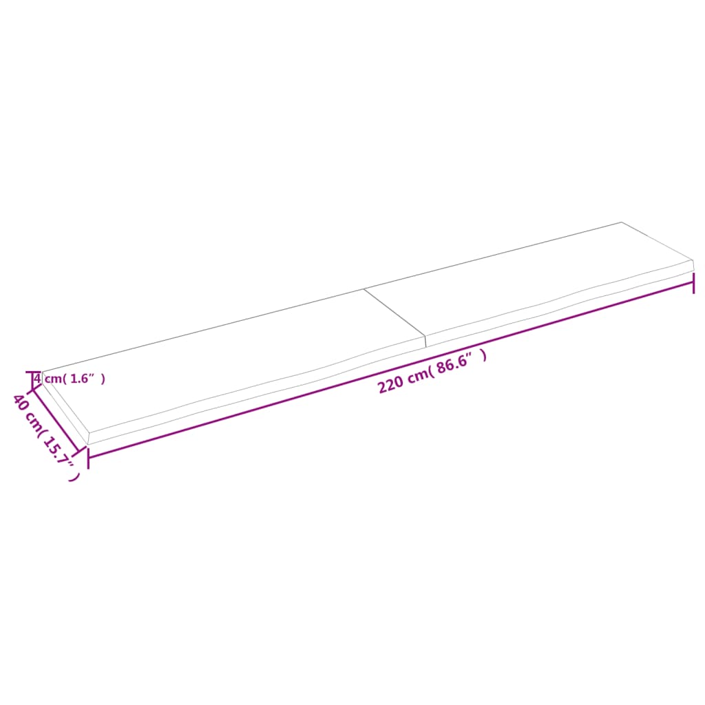 vidaXL Piano Bagno Marrone Scuro 220x40x(2-4)cm Legno Trattato