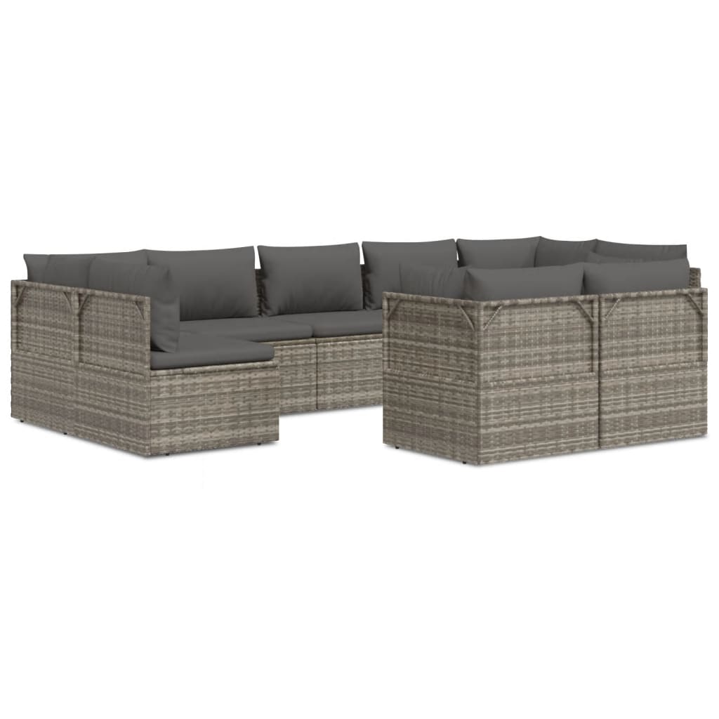 vidaXL Set Divani da Giardino 9 pz con Cuscini in Polyrattan Grigio