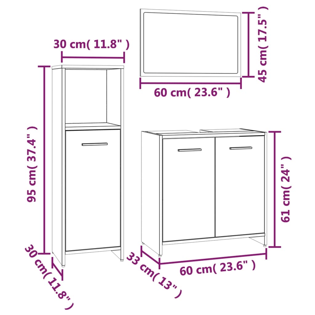 vidaXL Set Mobili da Bagno 3 pz Rovere Marrone in Legno Multistrato