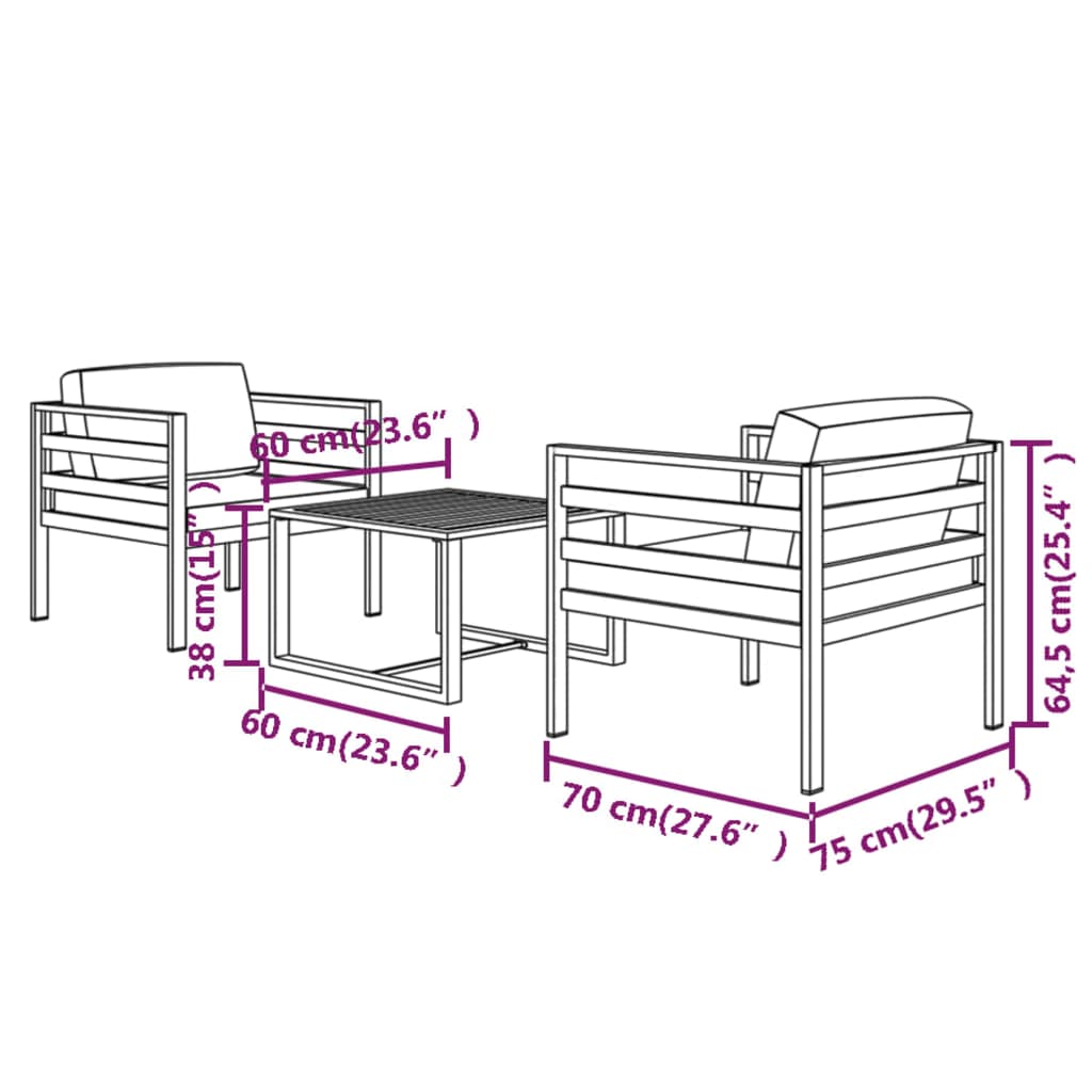 vidaXL Set Divani da Giardino 3 pz con Cuscini in Alluminio Antracite