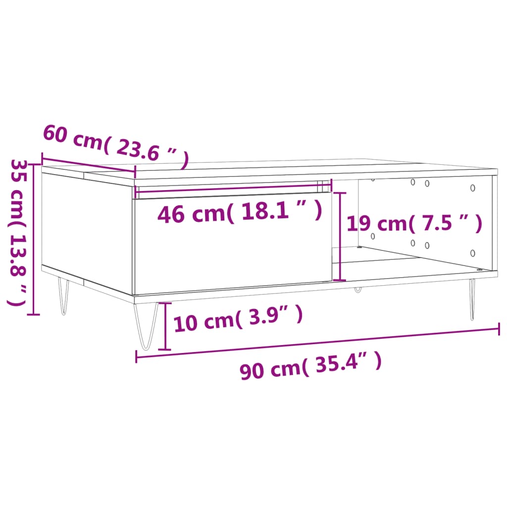 vidaXL Tavolino da Salotto Rovere Fumo 90x60x35cm in Legno Multistrato