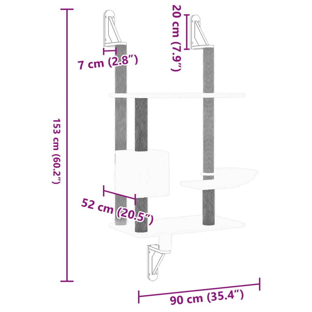 vidaXL Albero per Gatti con Tiragraffi a Parete Grigio Scuro 153 cm