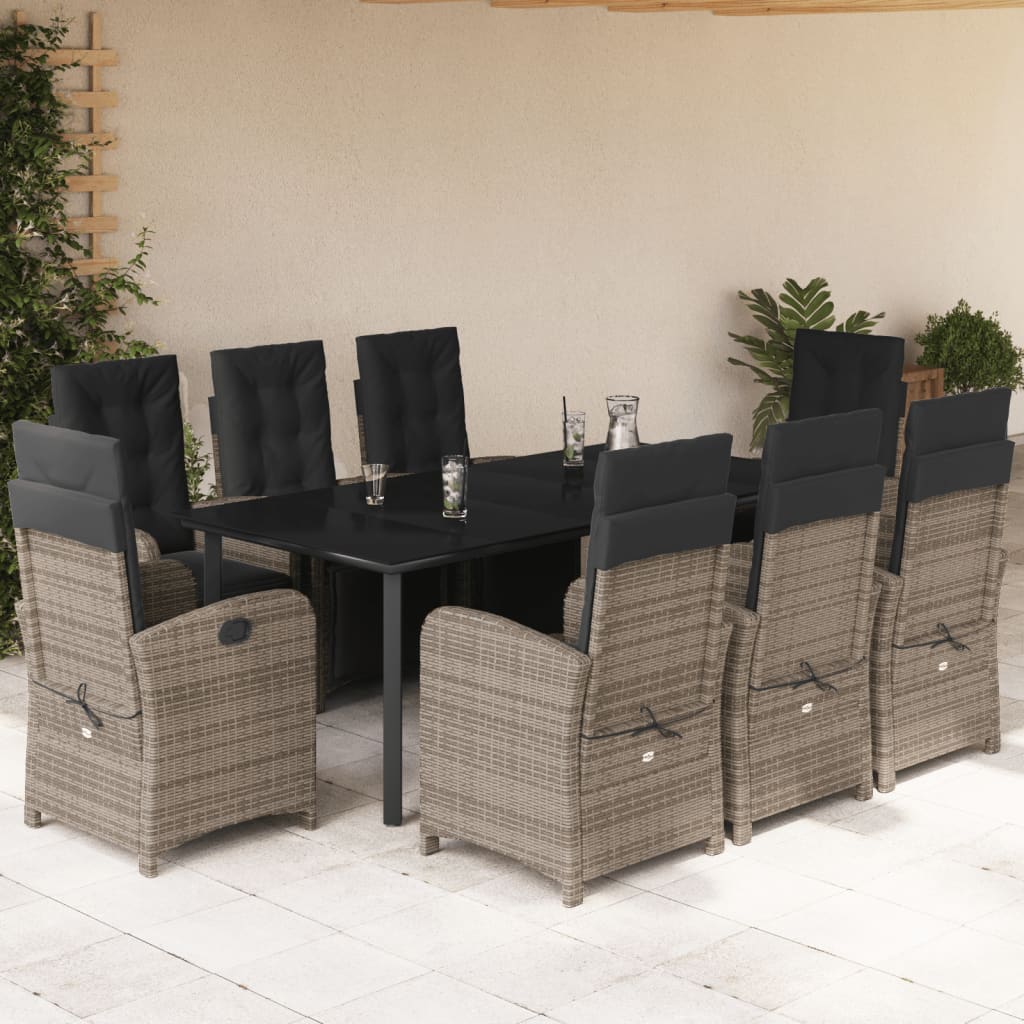 vidaXL Set da Pranzo da Giardino 9 pz con Cuscini in Polyrattan Grigio