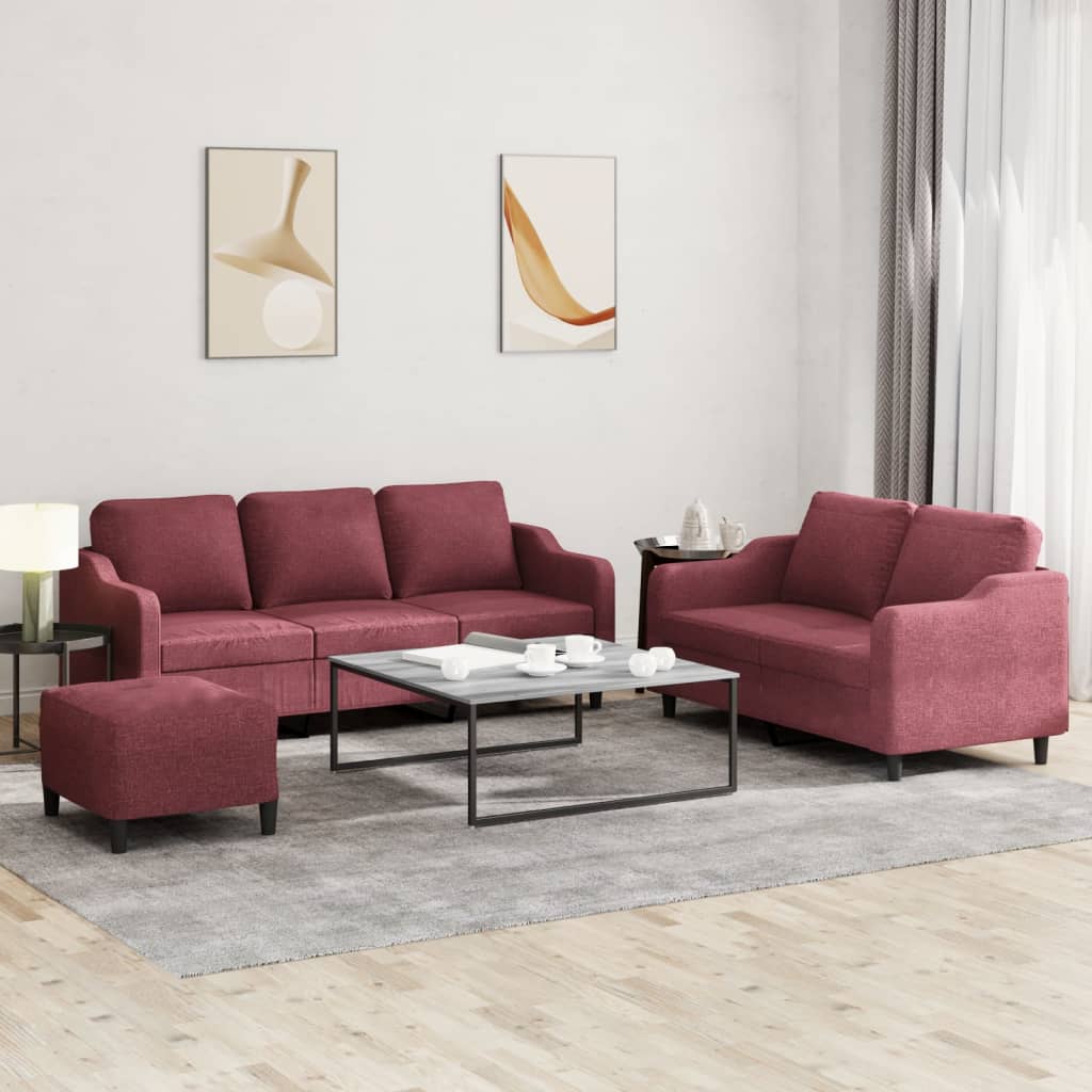 vidaXL Set di Divani 3 pz con Cuscini Rosso Vino in Tessuto