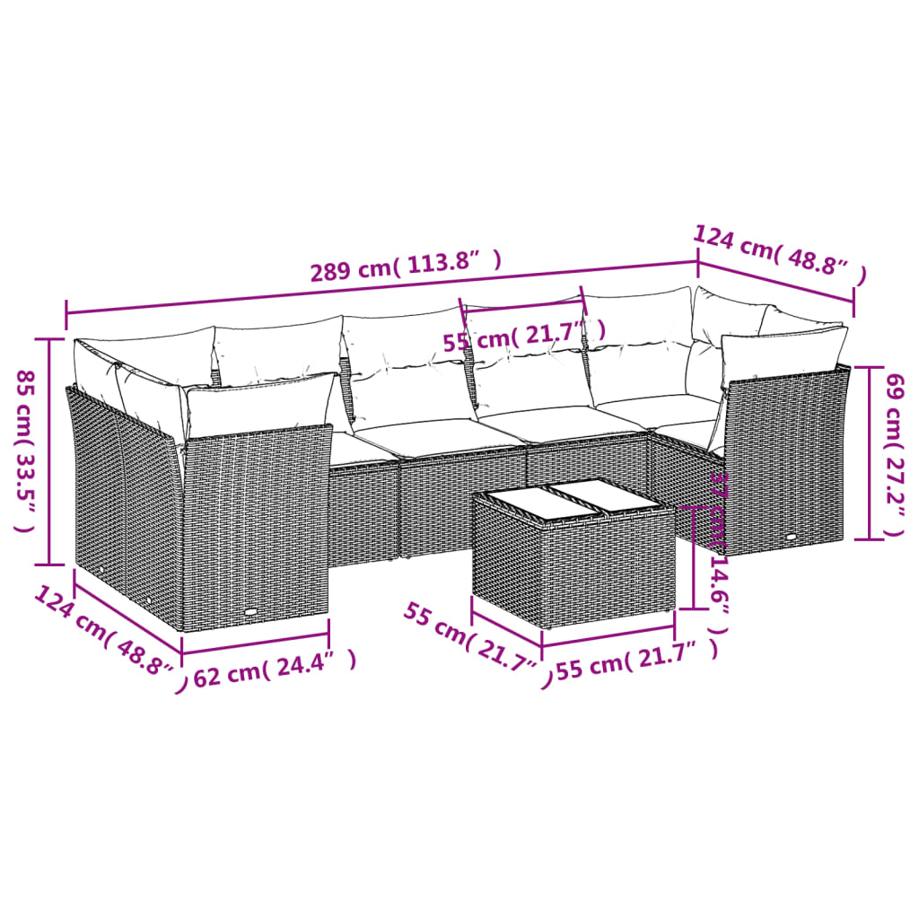 vidaXL Set Divano da Giardino 8pz con Cuscini Grigio Chiaro Polyrattan