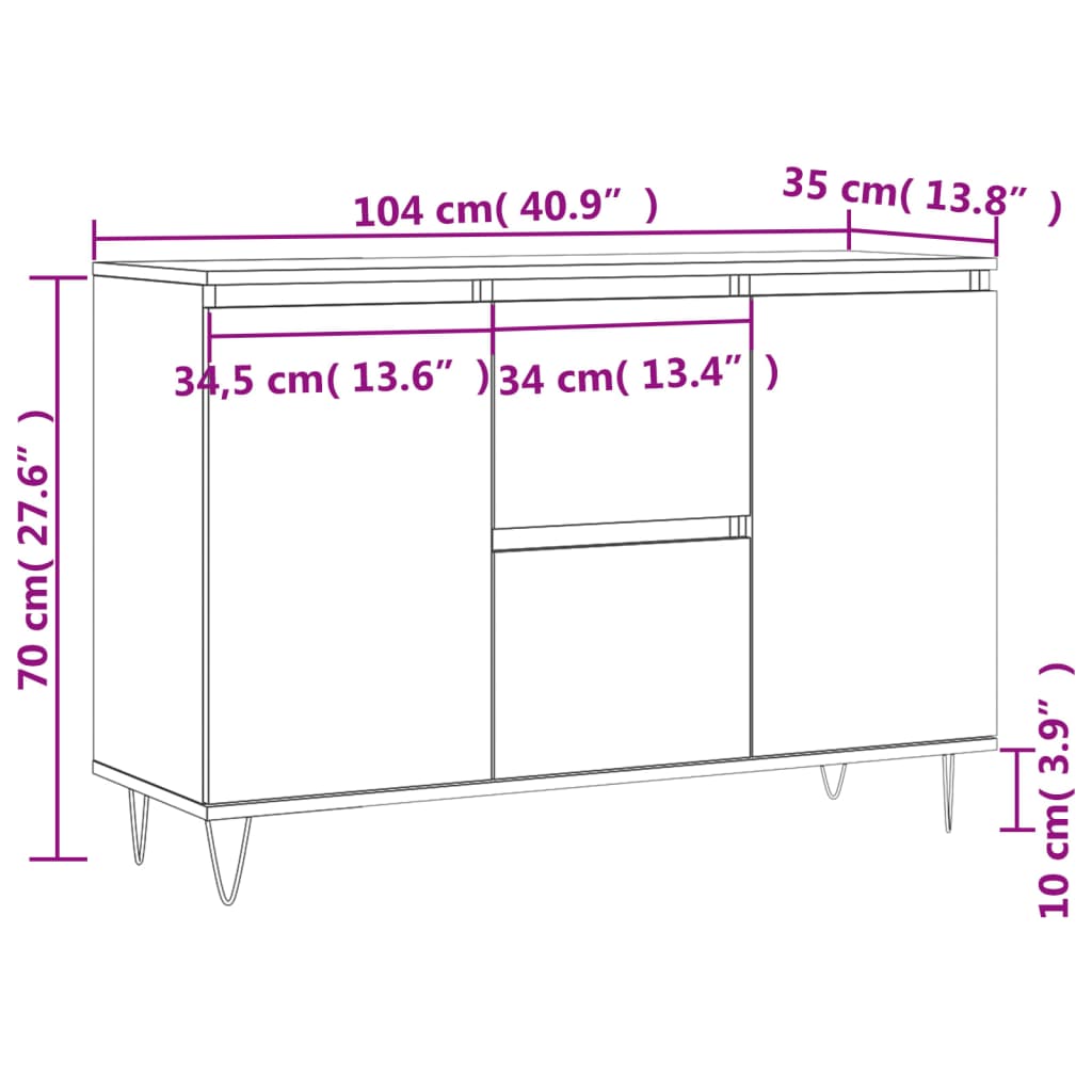 vidaXL Credenza Rovere Fumo 104x35x70 cm in Legno Multistrato