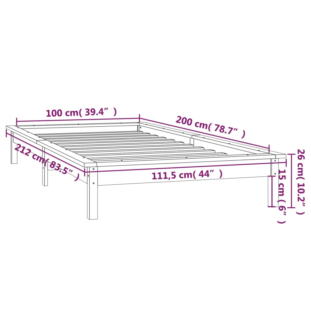 vidaXL Giroletto con LED senza Materasso Ambra 100x200 Legno Massello