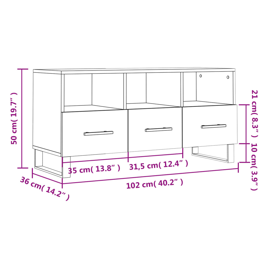 vidaXL Mobile Porta TV Rovere Sonoma 102x36x50 cm in Legno Multistrato