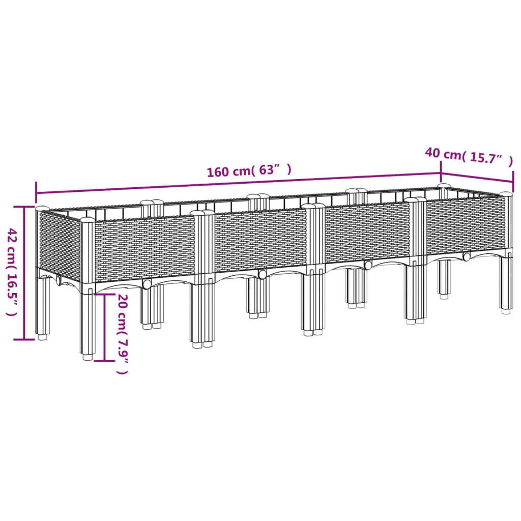 vidaXL Fioriera da Giardino con Gambe Grigio Chiaro 160x40x42 cm in PP