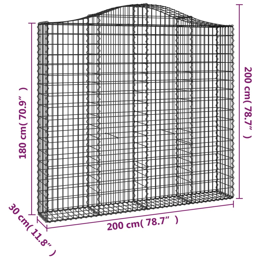 vidaXL Cesti Gabbioni ad Arco 6 pz 200x30x180/200 cm Ferro Zincato