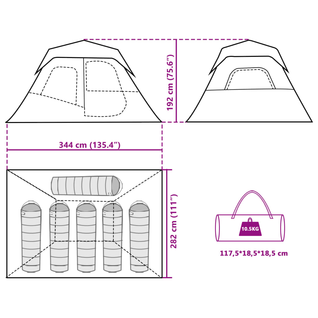 vidaXL Tenda Campeggio 6 Persone Verde Rilascio Rapido Impermeabile