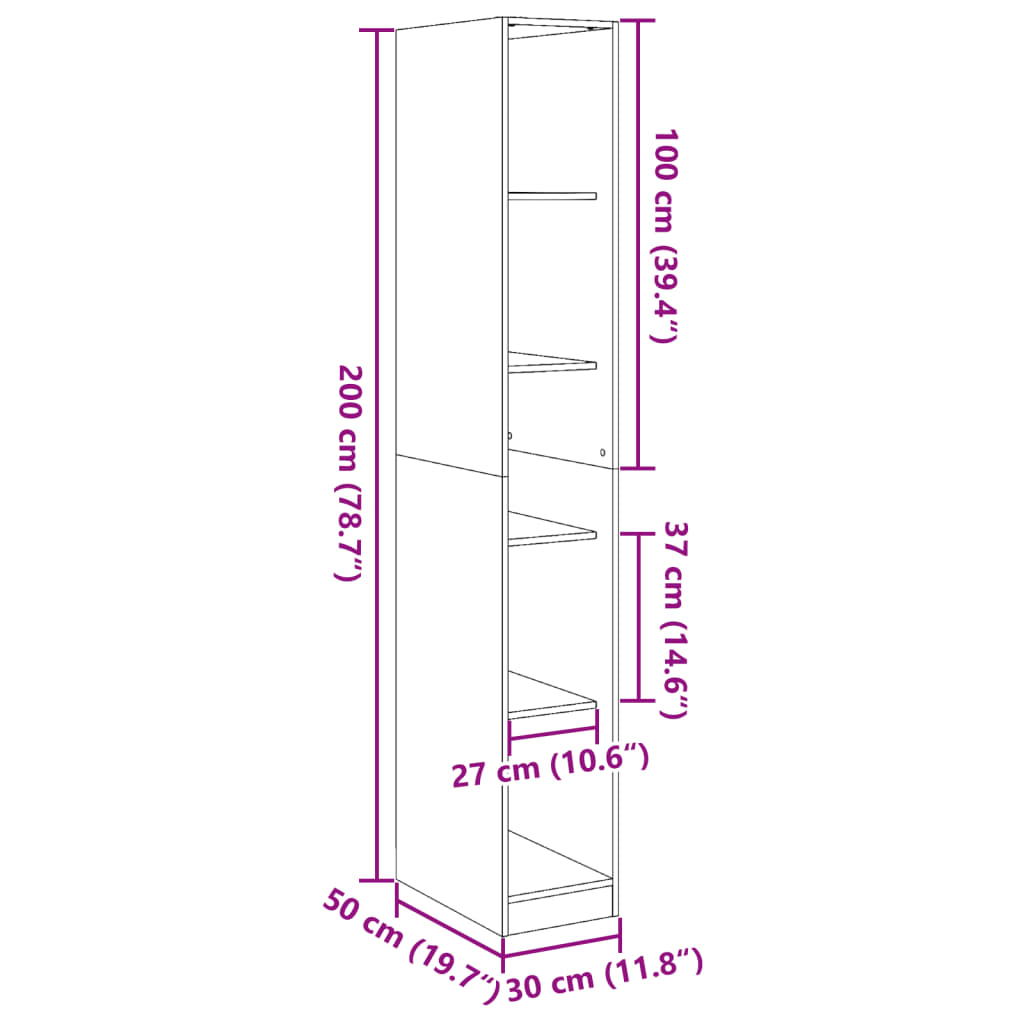 vidaXL Armadio Grigio Cemento 30x50x200 cm in Legno Multistrato