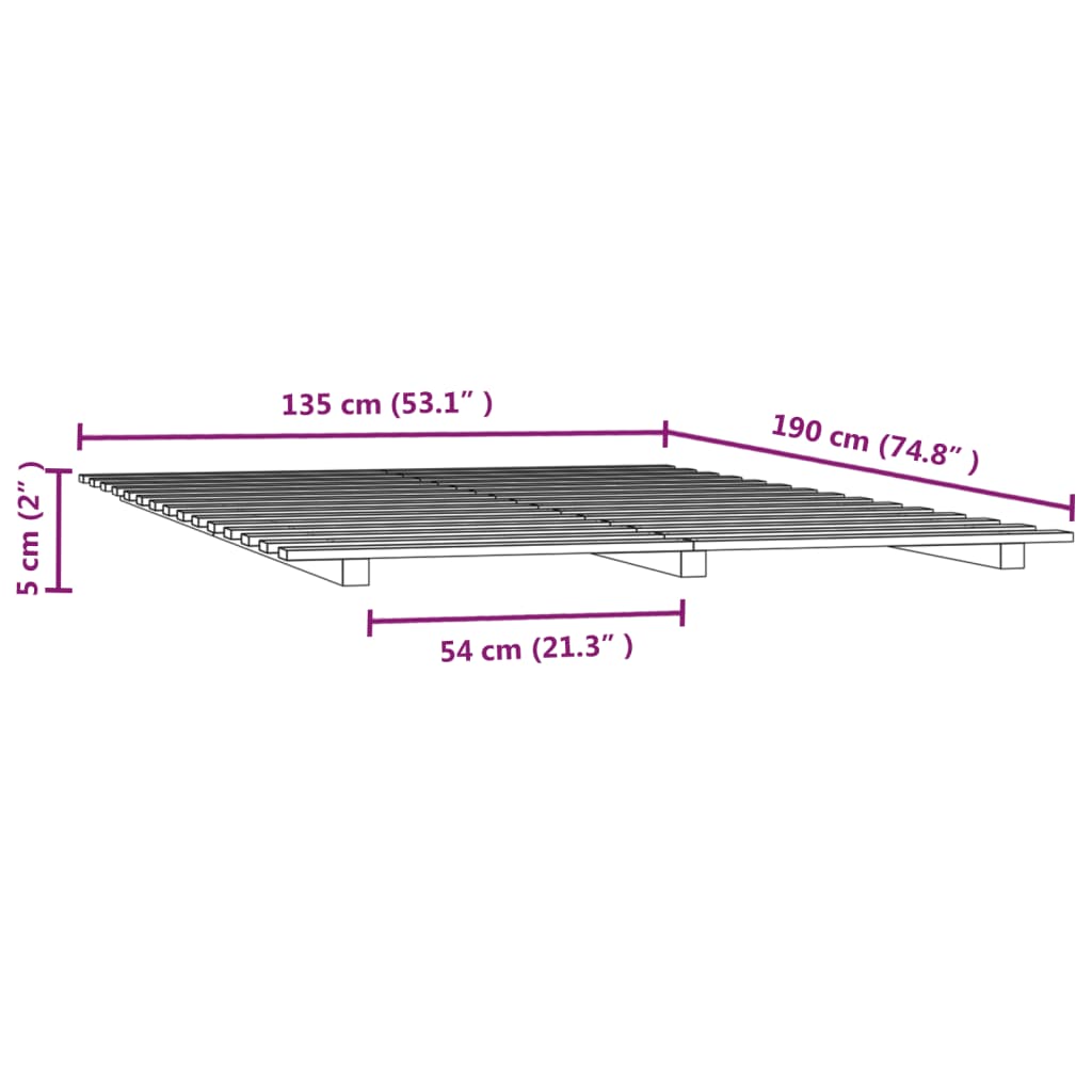 vidaXL Giroletto Grigio 135x190 cm Legno Massello di Pino