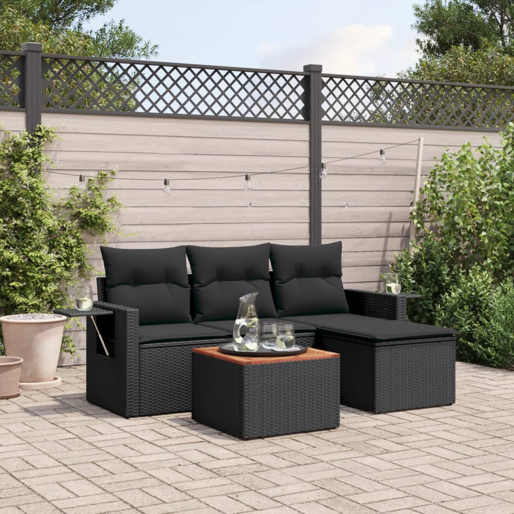 vidaXL Set Divani da Giardino 5 pz con Cuscini in Polyrattan Nero