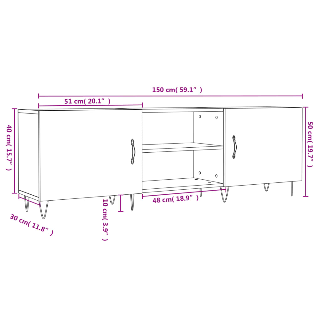 vidaXL Mobile Porta TV Nero 150x30x50 cm in Legno Multistrato