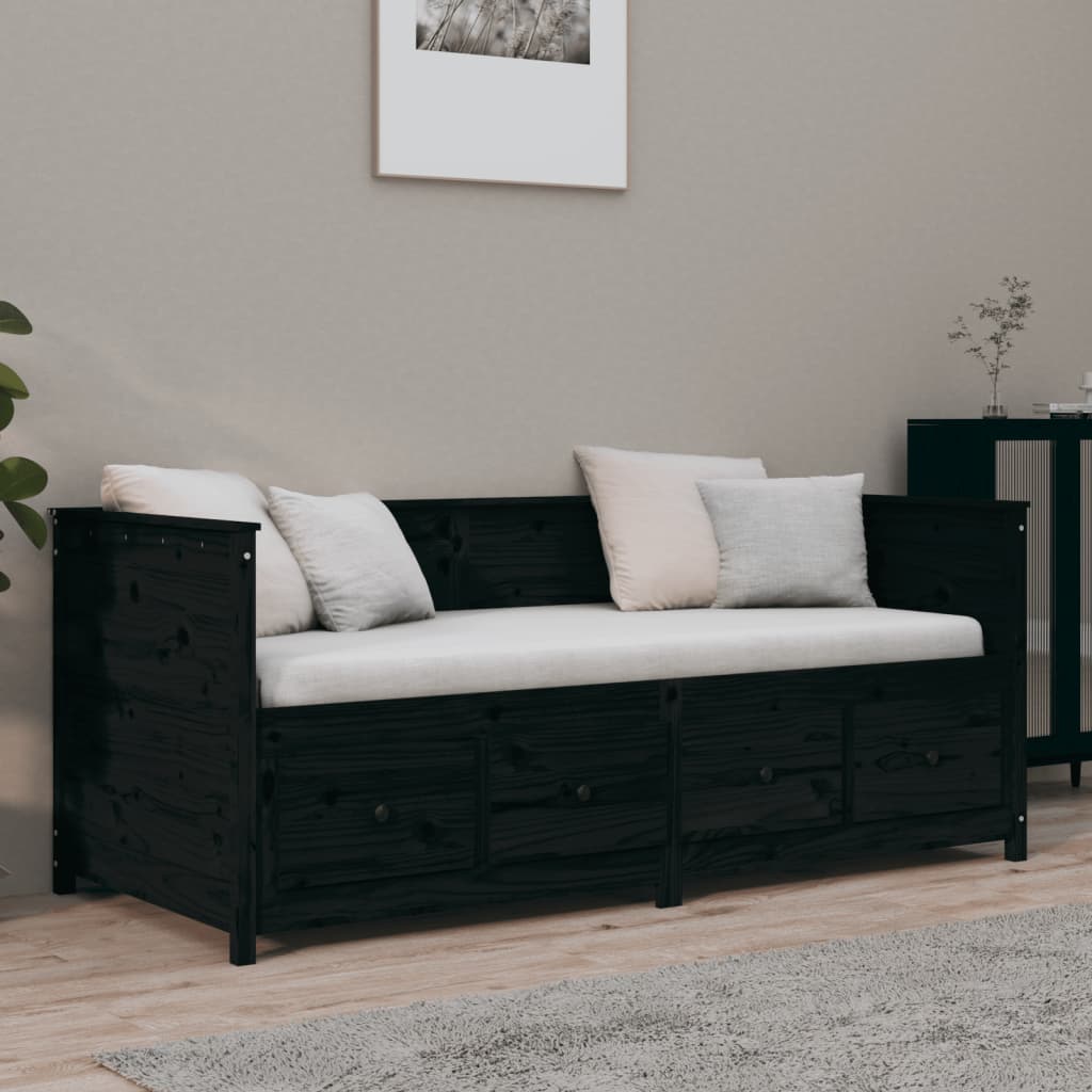 vidaXL Dormeuse Nera 75x190 cm in Legno Massello di Pino