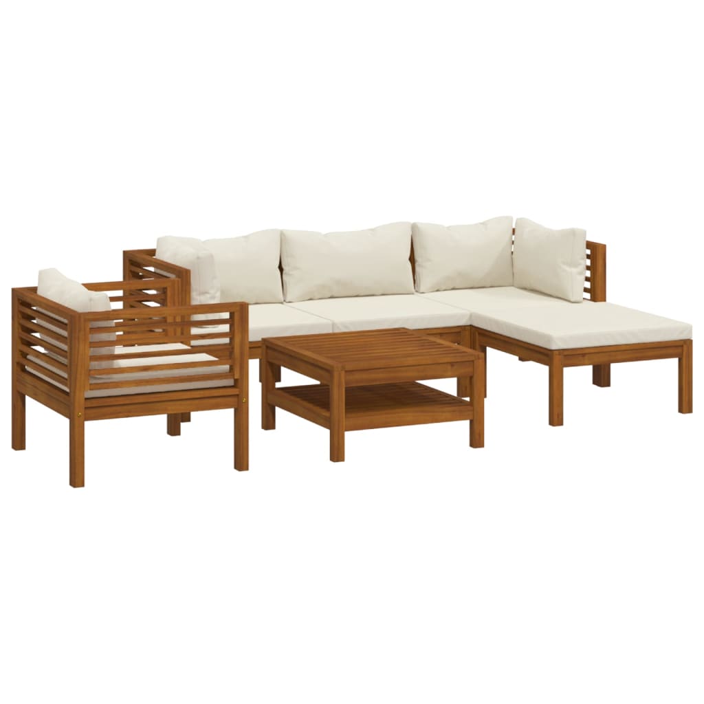 vidaXL Set Divani da Giardino 6 pz con Cuscini Crema in Legno Acacia