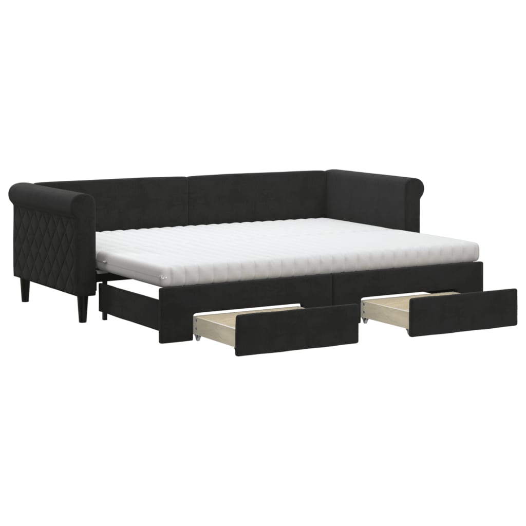 vidaXL Divano Letto Estraibile con Cassetti Nero 80x200 cm in Velluto