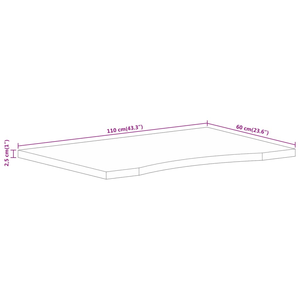 vidaXL Piano Scrivania con Curva 110x60x2,5cm Massello Grezzo di Mango