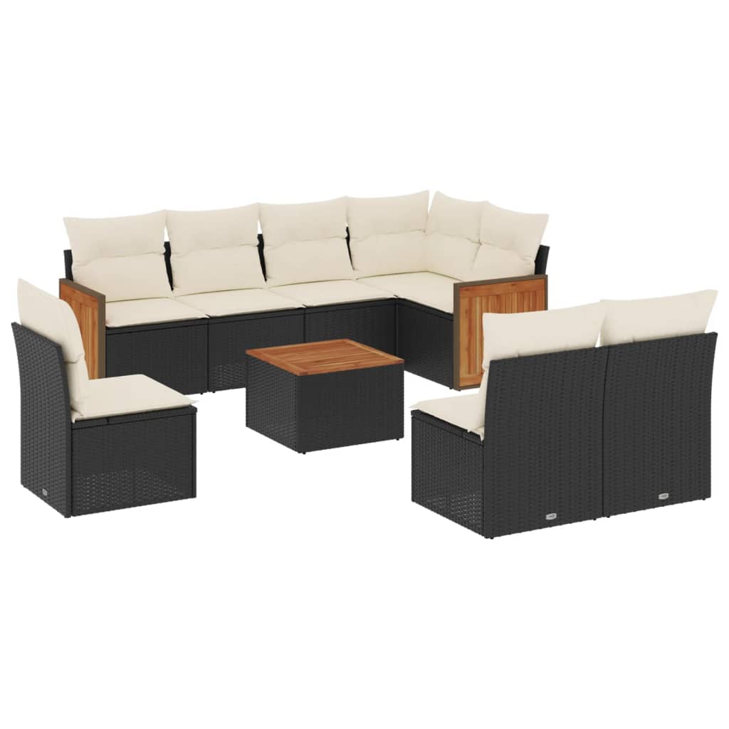 vidaXL Set Divani da Giardino 9 pz con Cuscini Nero in Polyrattan