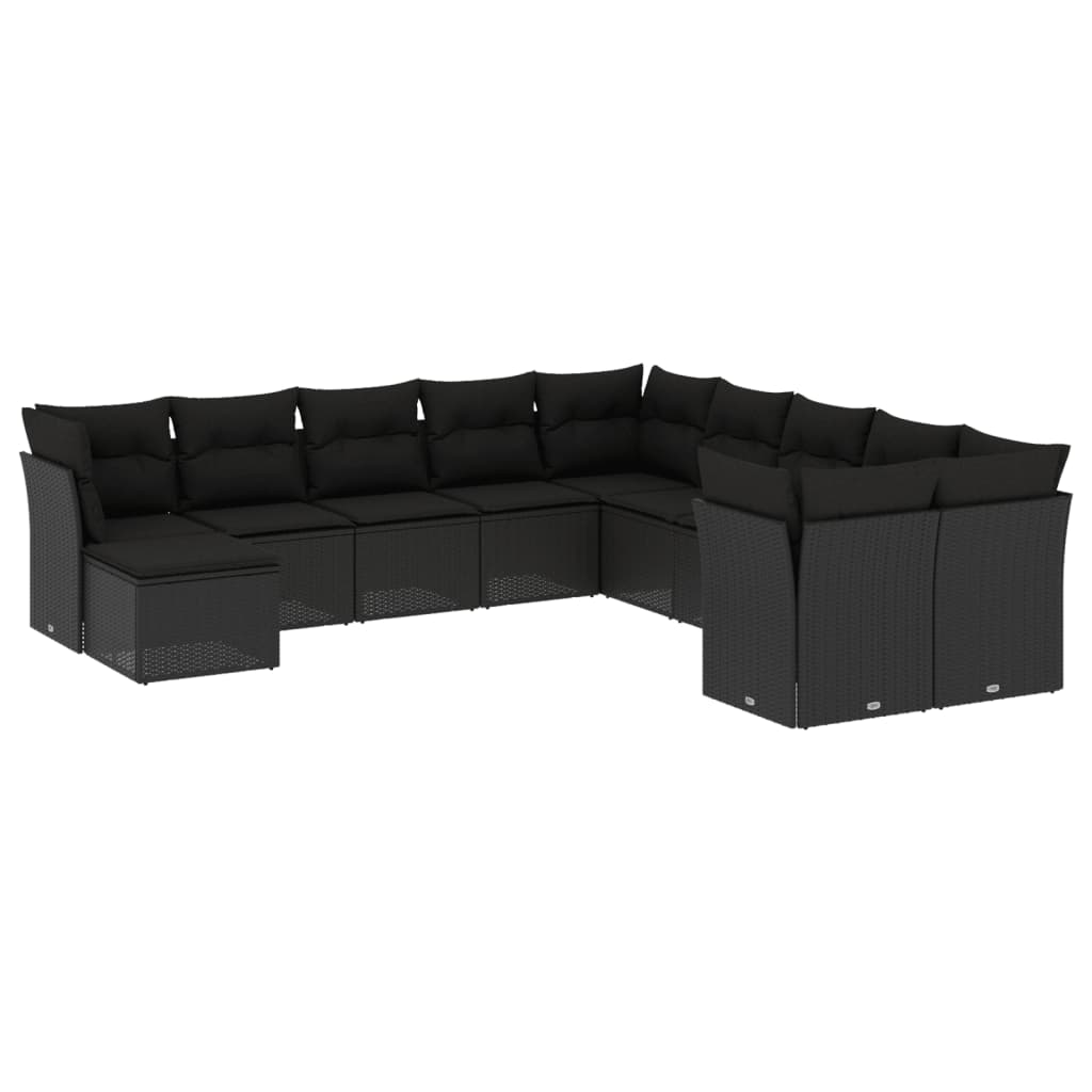 vidaXL Set Divani da Giardino 11 pz con Cuscini in Polyrattan Nero