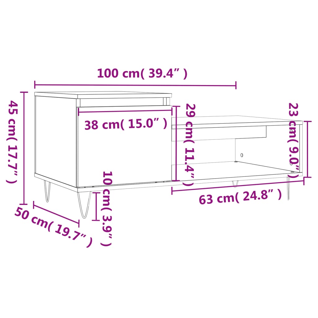 vidaXL Tavolino da Salotto Rovere Fumo 100x50x45 cm Legno Multistrato