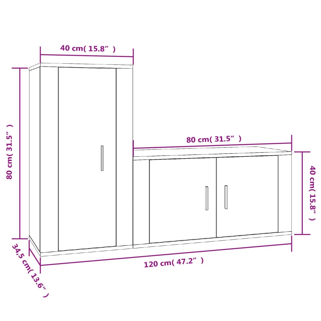 vidaXL Set di Mobili Porta TV 2 pz Bianco Lucido in Legno Multistrato