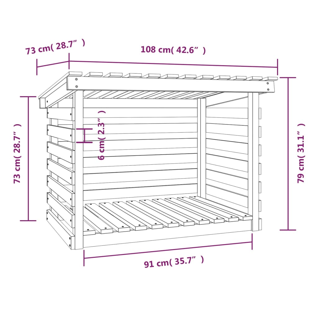 vidaXL Portalegna 108x73x79 cm in Legno Massello di Pino