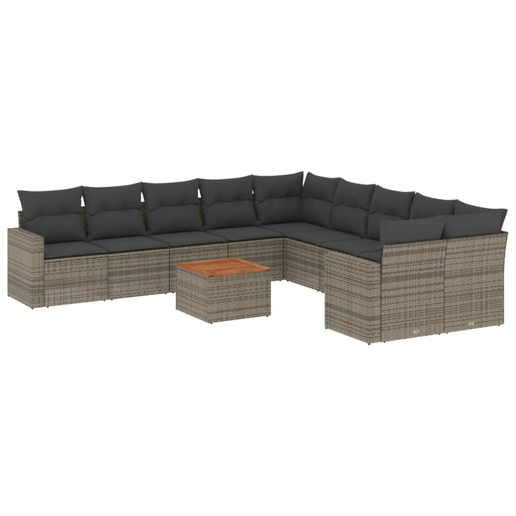 vidaXL Set Divani da Giardino 11 pz con Cuscini in Polyrattan Grigio