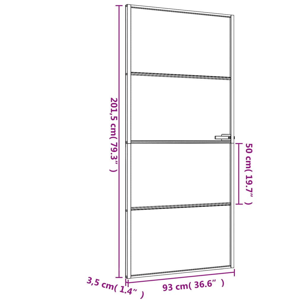 vidaXL Porta Interni Sottile Nera 93x201,5cm Vetro Temperato Alluminio