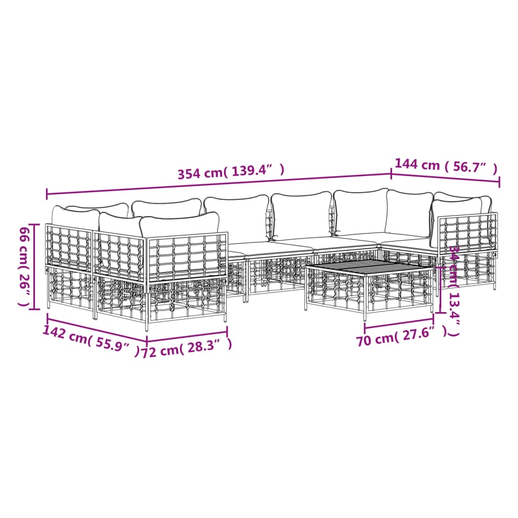 vidaXL Set Divani da Giardino 8 pz con Cuscini Antracite in Polyrattan