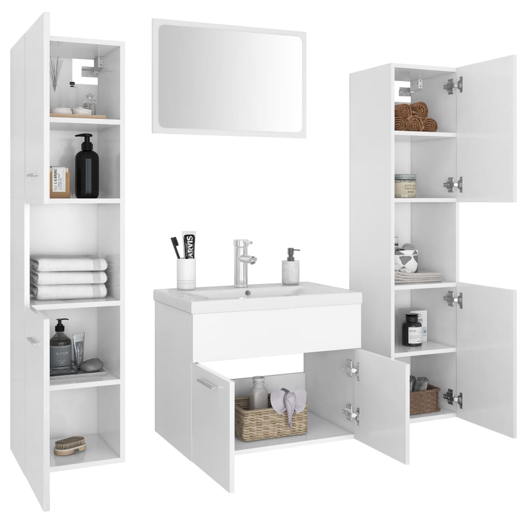 vidaXL Set Mobili da Bagno Bianco in Legno Multistrato