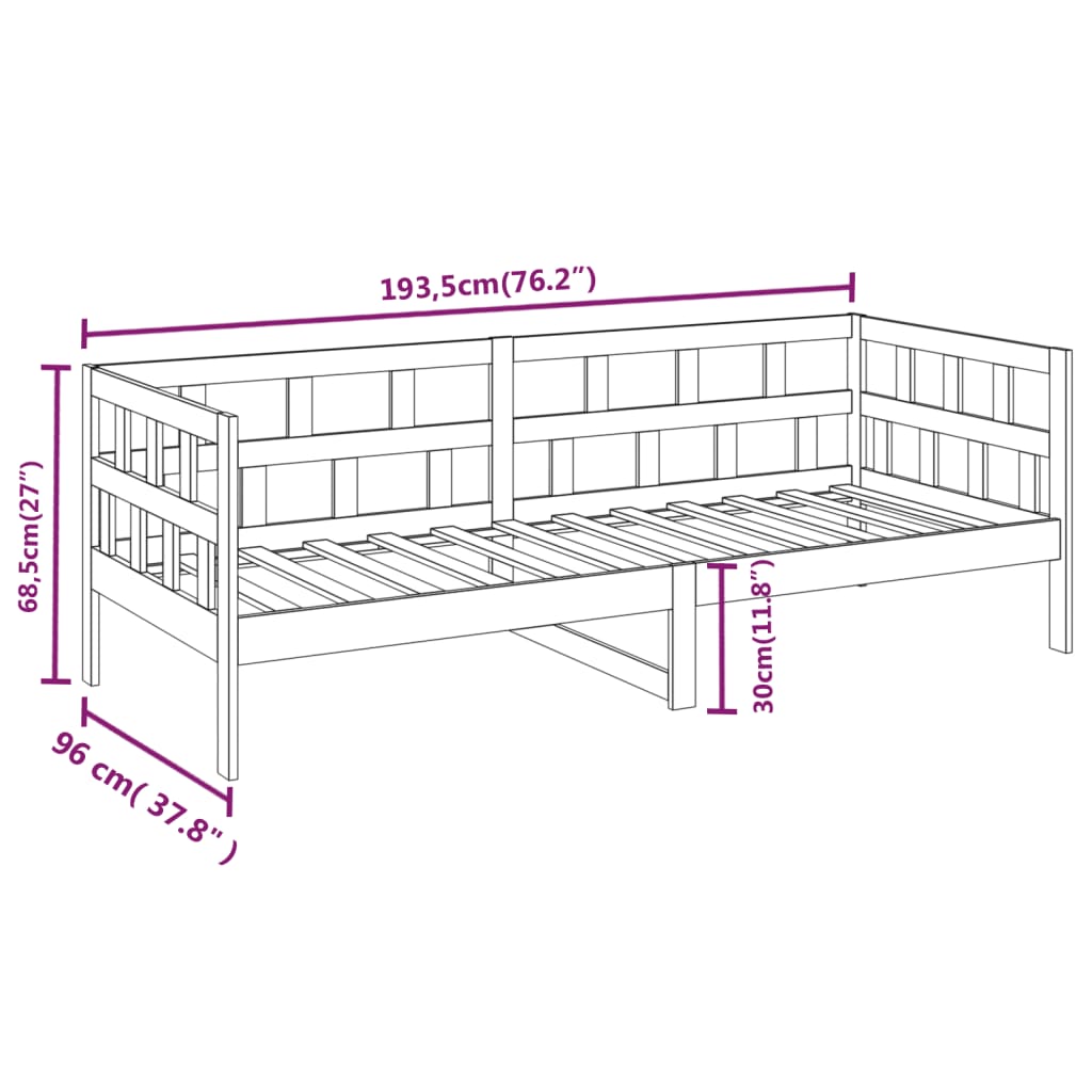 vidaXL Dormeuse Ambra in Legno Massello di Pino 90x190 cm