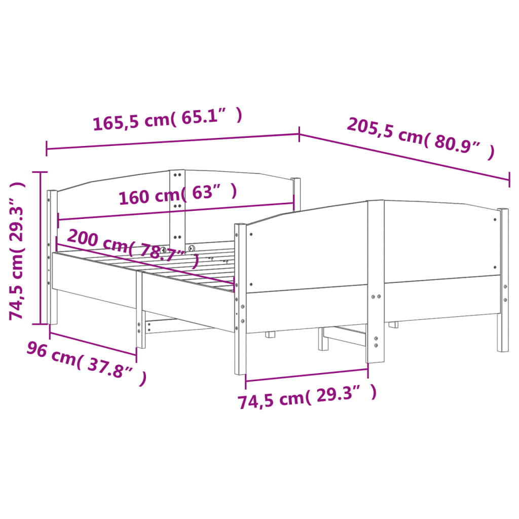 vidaXL Giroletto senza Materasso 160x200 cm in Legno Massello di Pino