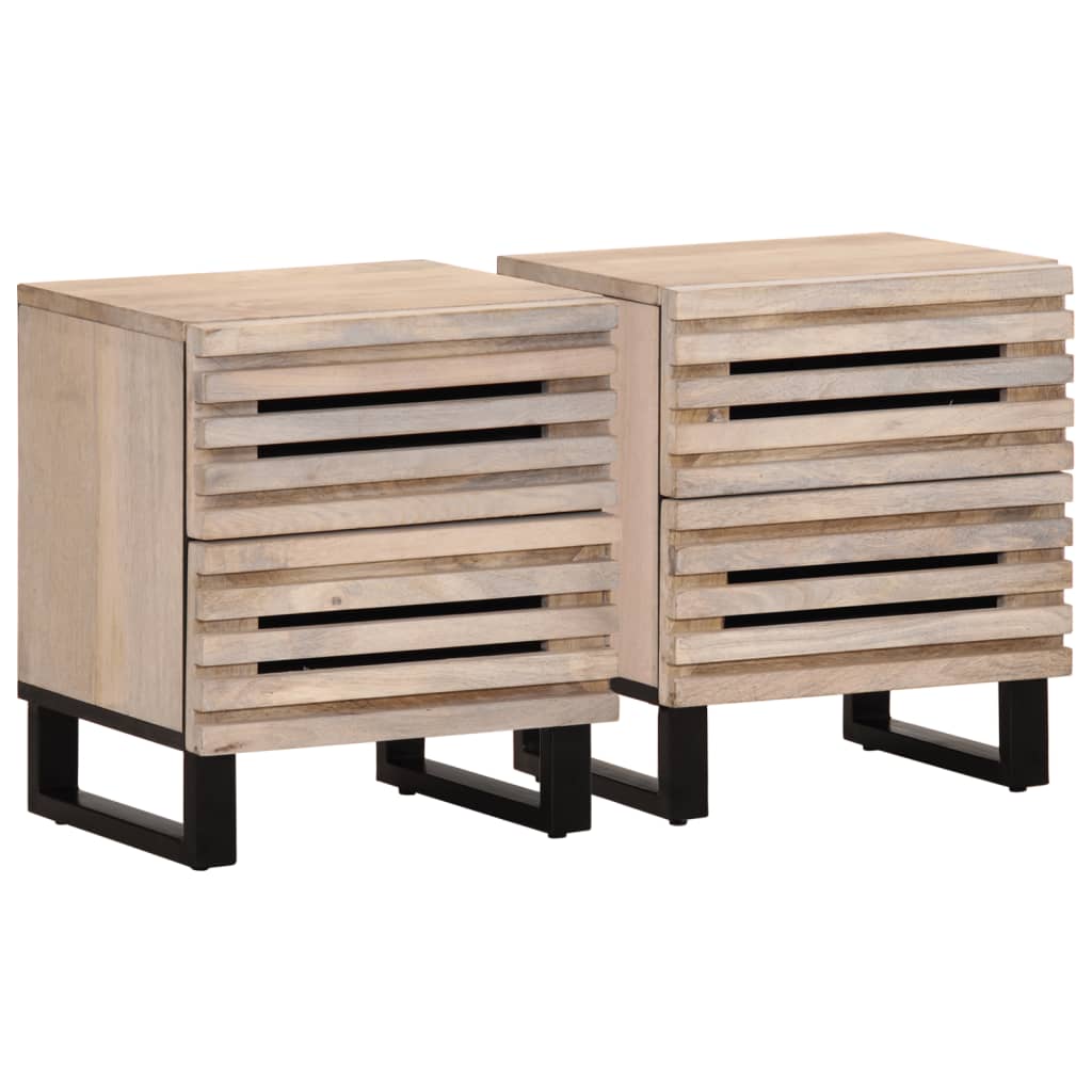 vidaXL Comodini 2pz 40x34x46 cm in Legno Massello di Mango Sbiancato